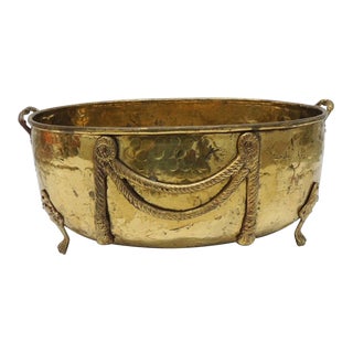 Vintage Brass Hammered Planter For Sale
