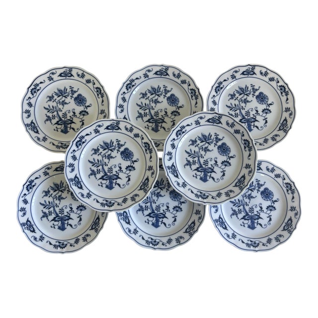 1970s Blue Danube Blue Onion Porcelain Salad or Dessert Plates - Set of 8 For Sale