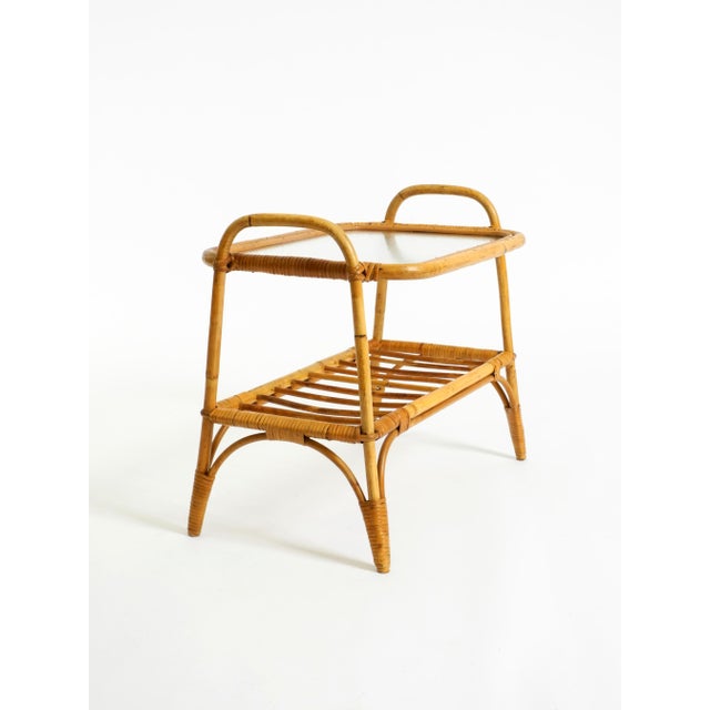 Brown Italian Bamboo Side Table with Iced Glass Top, 1960s For Sale - Image 8 of 18