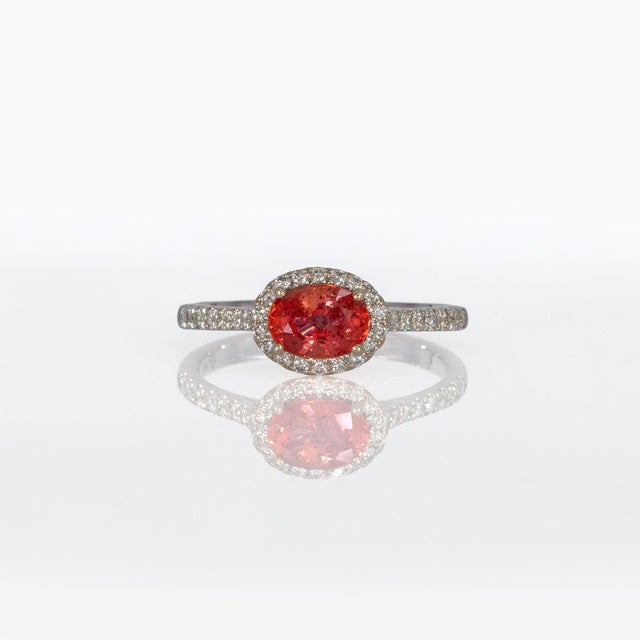 2020s Padparadscha Sapphire Ring With Diamond Halo: Solid 14k Gold, Size 6.75 For Sale - Image 5 of 10