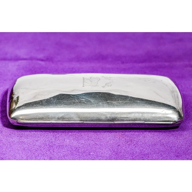 Large Antique Sterling Silver Armorial Coat of Arms Boar Latin Motto Crest Cigar Card Case Holder Wallet Tobacciana For Sale - Image 15 of 17