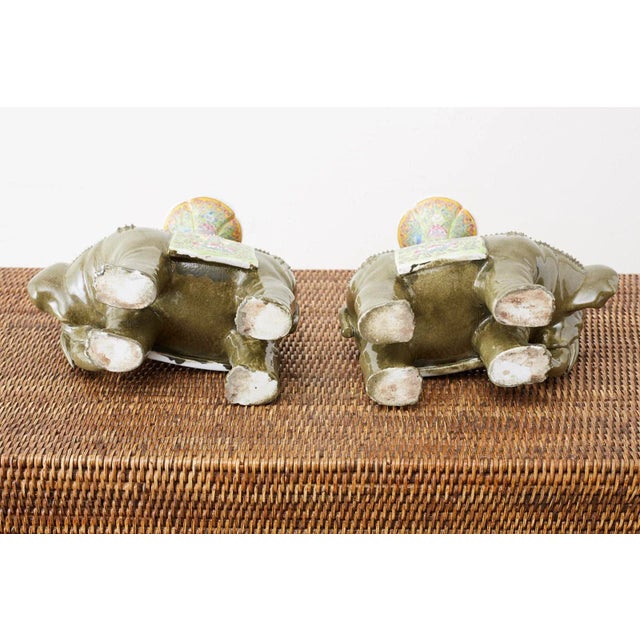 Chinese Jade Colored Porcelain Elephant Candlesticks - a Pair For Sale - Image 12 of 13