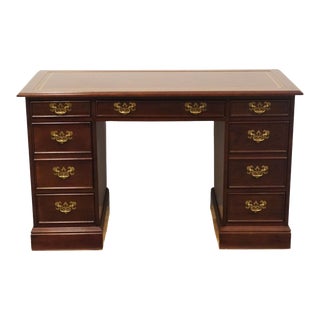 Sligh Furniture Solid Mahogany Traditional Style 48" Writing Desk W. Tooled Leather Top For Sale