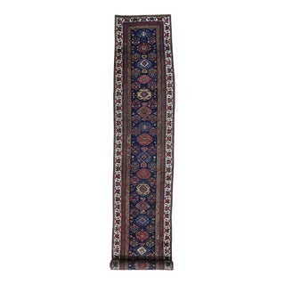 Antique Persian Navy Blue Hand Knotted Oriental Runner Rug For Sale