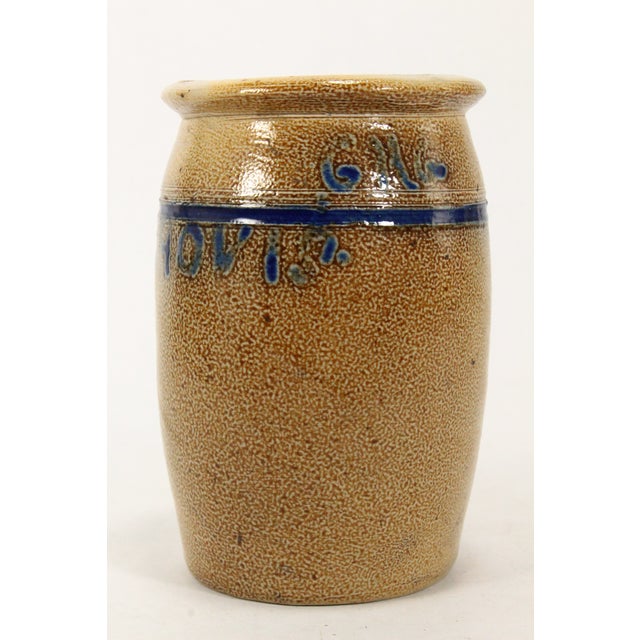 Rare 19th C Blue on Beige Stoneware Anchovies Jar, New England For Sale - Image 4 of 17