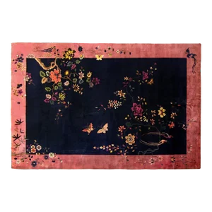 Antique Chinese Oriental Rug, in Room Size, W Open Field and Flowers