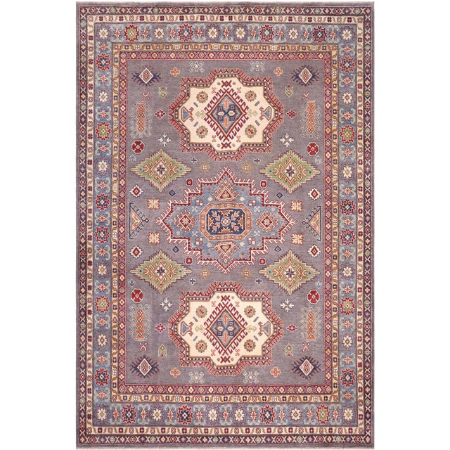 Tribal Kazak Gray/Light Blue Wool Rug - 8'4''x9'8'' For Sale - Image 9 of 10