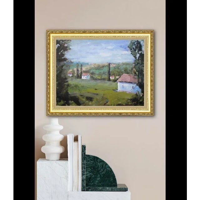 Quiet Places & Journeys — The Villa View Original oil painting by L Haas, 12 x 16 unframed linen panel, signed. Warm hills...