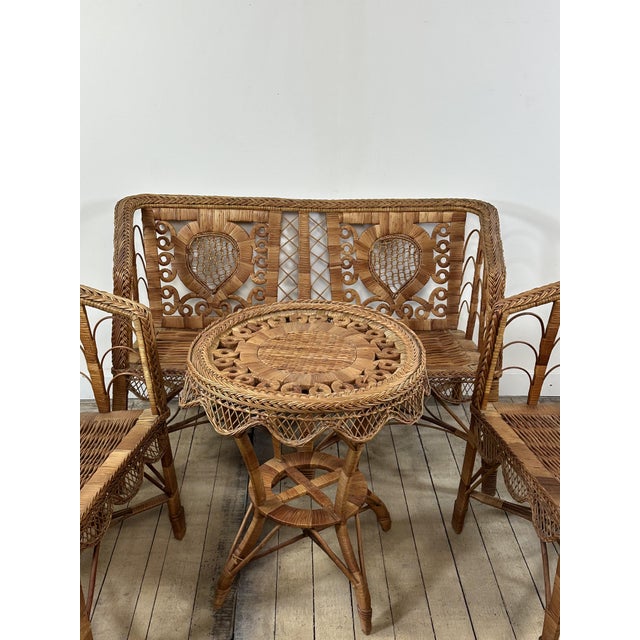 Victorian Rattan Living Room Set, 1920s, Set of 4 For Sale - Image 3 of 15