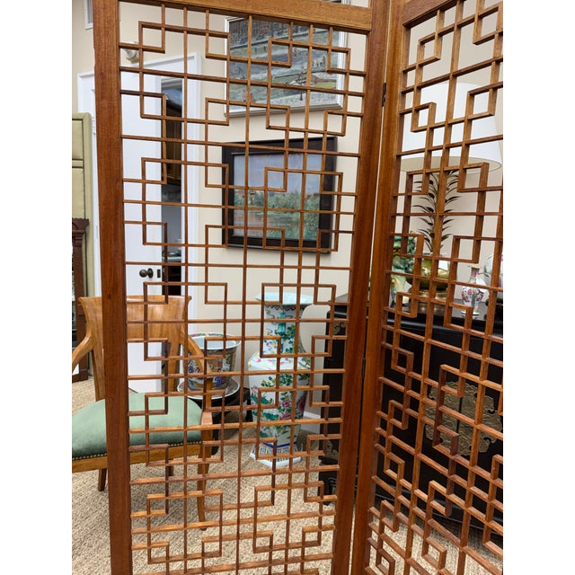 Wood Vintage Japanese Solid Teak 4 Panel Screen, 1960 For Sale - Image 7 of 7