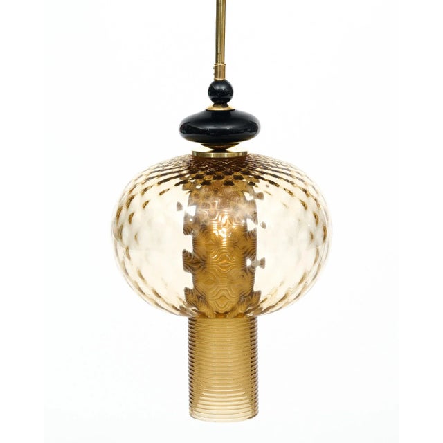 Murano Glass Gold and Black Pendants For Sale - Image 4 of 8