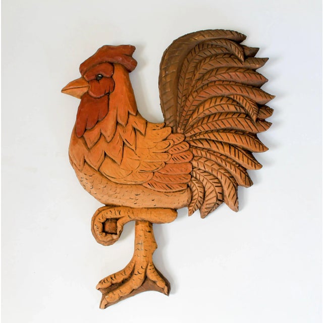 1980s Hand Carved Vintage Rooster Wall Hanging For Sale - Image 5 of 5