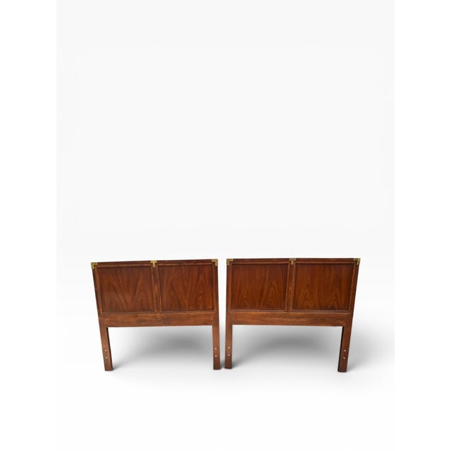 Campaign Pair of Henredon Campaign Style Walnut Twin Headboards With Brass Accents For Sale - Image 3 of 12