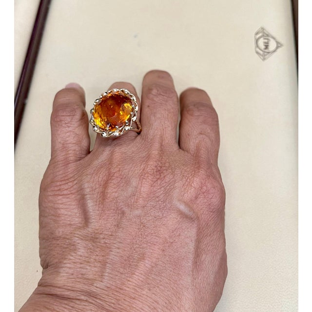 32 Carat Natural Oval Citrine Cocktail Ring in 14 Karat Yellow Gold, Estate For Sale - Image 13 of 18
