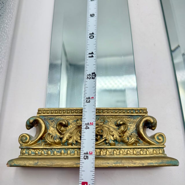 Vintage Architectural Column Wall Mirrors Set of 3 Gold Gilt Beveled Hollywood Regency For Sale - Image 13 of 15