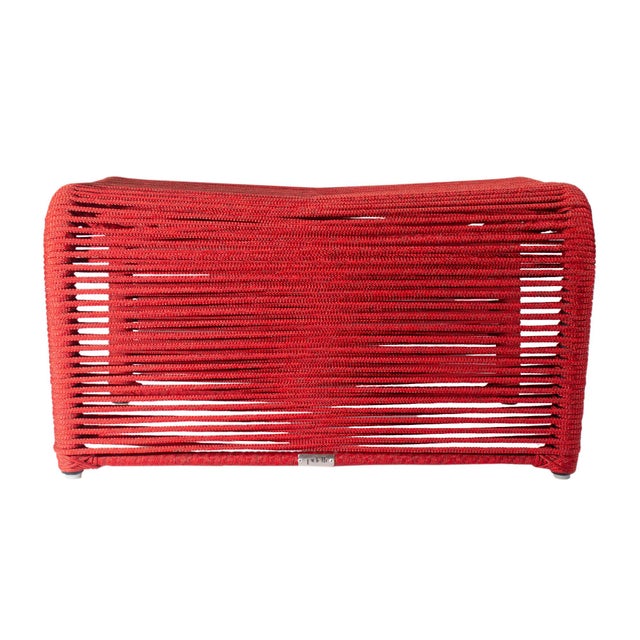 A “Sugarloaf” red rope table or ottoman produced by Tidelli. Made in Brazil, this table is composed of red nautical...