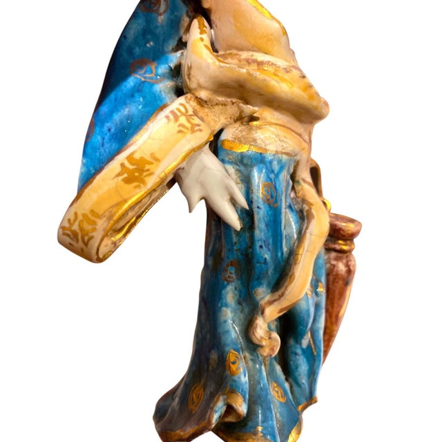 Eugenio Pattarino Ceramic Sculpture of Chinese Man and Lady, Italian Chinoiserie For Sale In San Francisco - Image 6 of 18