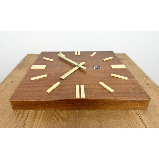 Vintage Brown Wooden Wall Clock from Pragotron, 1980s For Sale - Image 13 of 16