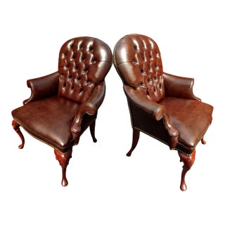 1960s Elevate Your Living Space With This Stunning Pair of Chesterfield Leather Armchairs by Hancock & Moore. For Sale