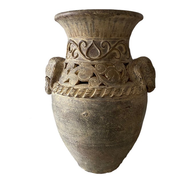 Late 20th Century Thailand Ban Chiang Vintage Earth Ware Terracotta Elephant Floor Vase For Sale