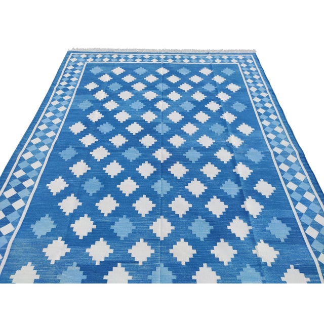 Textile Handmade Cotton Star and Gingham Rug 10x14 For Sale - Image 7 of 11