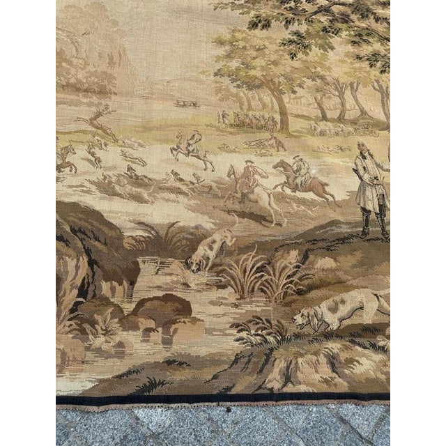 1970s Large Vintage French Hunting with Hounds Jacquard Tapestry in the style of Aubusson, 1970s For Sale - Image 5 of 18