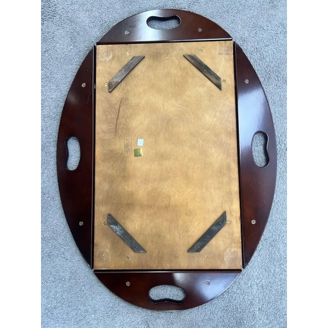 English Style Bombay Company Butler's Tray Table Cherry Wood Drop Leaf Serving For Sale - Image 16 of 17