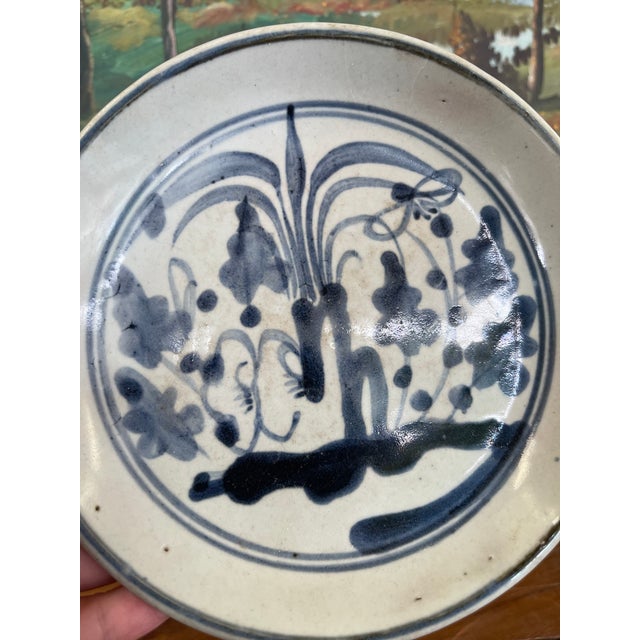 Mid 19th Century Likely Antique Vietnamese Blue and White Hand-Painted Ceramic Dish, 19th Century Tonal Style.. For Sale - Image 5 of 9
