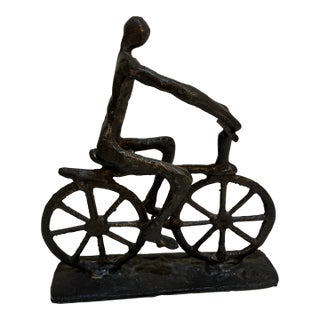 Modernist Handcrafted Iron Cyclist Sculpture For Sale