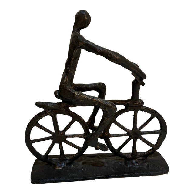 Modernist Handcrafted Iron Cyclist Sculpture For Sale