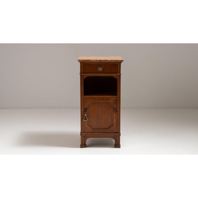 Art Nouveau 1910s French Chestnut Brown Art Nouveau Side Table with Marble Top For Sale - Image 3 of 15
