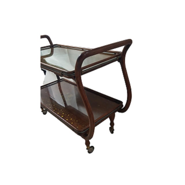 Mid 20th Century Aesthetic Rosewood Copper and Brass Inlaid Bar Cart For Sale - Image 9 of 13