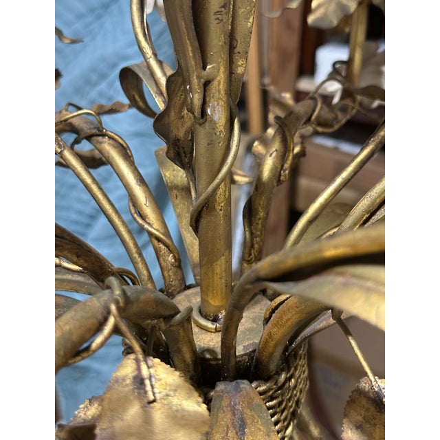 Vintage Italian Gilded Tole and Cream Enamel Floral 6-Light Chandelier For Sale - Image 13 of 17
