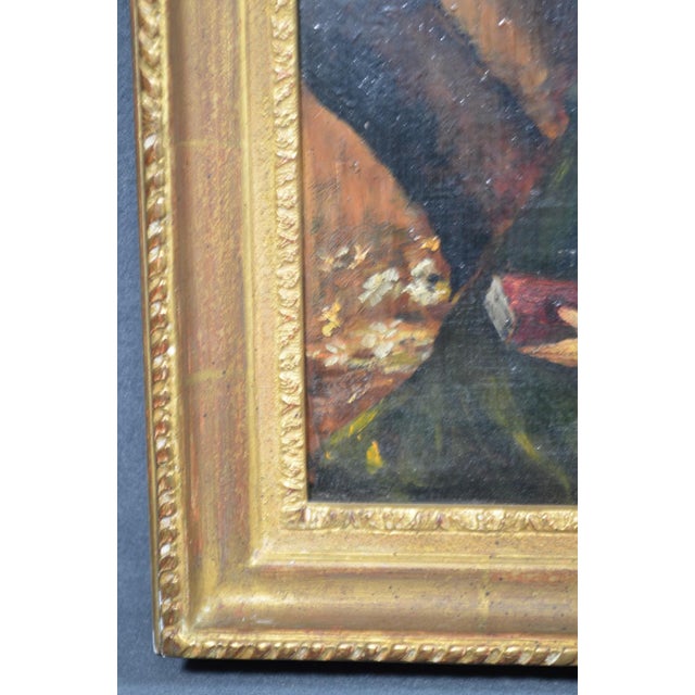 Brown French School, 20th Century “The Reader” Oil on Panel For Sale - Image 8 of 9