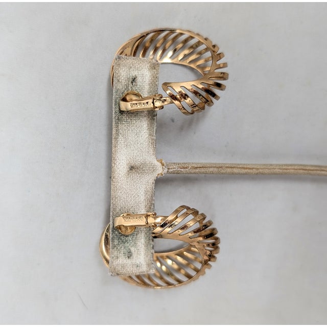 Metal Vintage 1968 Signed Napier Goldtone Slatted Hoop Clip Earrings, Vogue Ad Piece-2 Pieces For Sale - Image 7 of 11