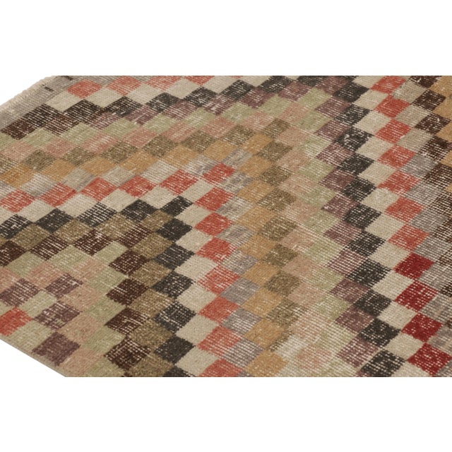 Vintage Distressed Rug, Multicolor Geometric Diamond Mosaic - Rug & Kilim For Sale In New York - Image 6 of 8