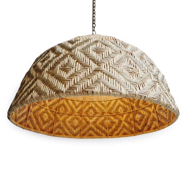 Rattan Diamond Weave Tribal Pendant Light Large For Sale - Image 4 of 9