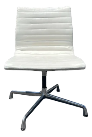 One Eames Aluminum Group Side Chair Vicenza Leather Cream Herman Miller 2015