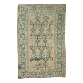 Cream & Blue Turkish Vintage Rug 6'4" x 9'8" For Sale