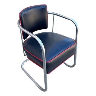 Streamline Art Deco Chrome Tubular Cantilever Springer Club Chair Attributed to Royal Metal For Sale