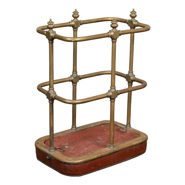 English Victorian Period 19th Century Brass Umbrella Stand with Removable Plaque For Sale