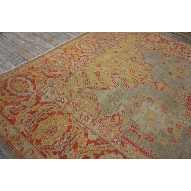 19th Century Sand Background Color & Medallion Design Antique Turkish Oushak Rug For Sale - Image 5 of 11