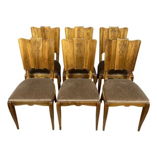 Vintage Art Deco Walnut Chairs with Fan-Shaped Backs, 1930, Set of 6 For Sale