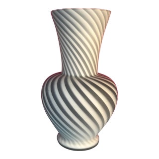 Mid-Century Murano Art Glass Frosted Gray and White Swirl Vase For Sale