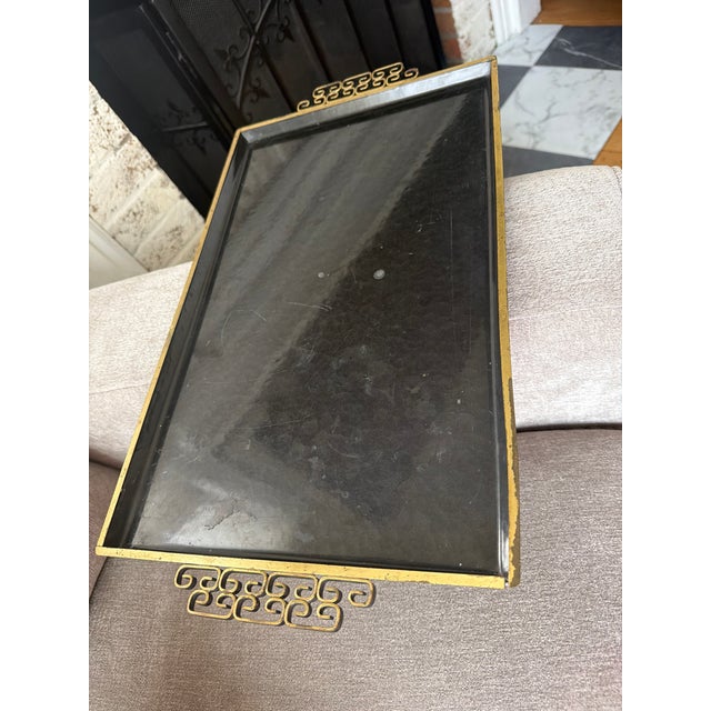 Kyes Vintage Mid Century Kyes Moire Glaze Brass and Enamel Tray, Black, 1960s For Sale - Image 4 of 7