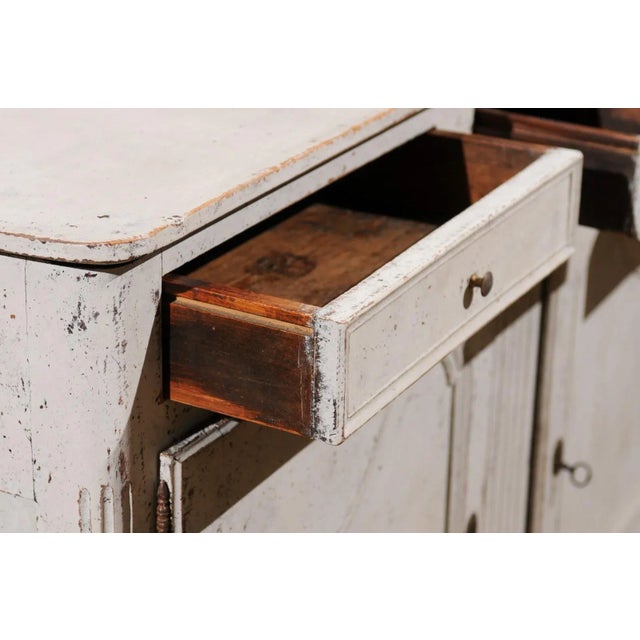 Wood French 19th Century Painted Buffet with Drawers, Doors and Distressed Finish For Sale - Image 7 of 12