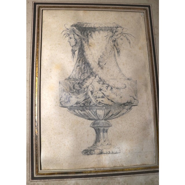 18th Century Antique Original 18th Century Figural Garniture Ornamental Urn Planter Drawing For Sale - Image 5 of 12