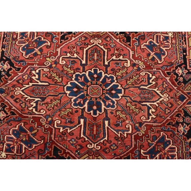 Heriz Rug 9'7'' X 12'5'' Red Wool Vintage Tribal Hand-Knotted Oriental Carpet For Sale In Philadelphia - Image 6 of 15