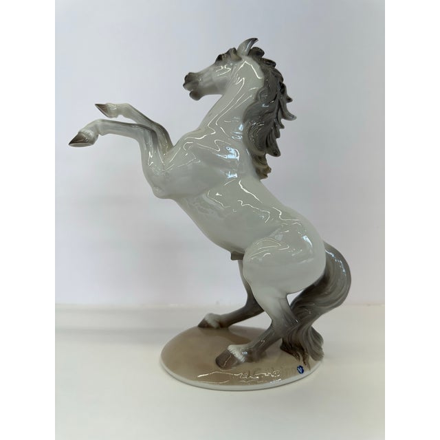 Early 20th Century Vintage Nymphenburg Hand-Painted Porcelain Rearing Stallion Figurine Signed by August Göhring For Sale - Image 5 of 12