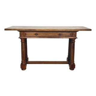 Spanish Walnut Console Table with Barley Twist Legs, 1940s For Sale